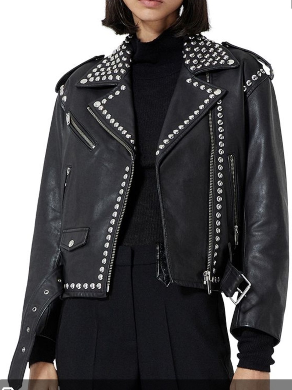 The Kooples Black Studded Leather Biker Jacket